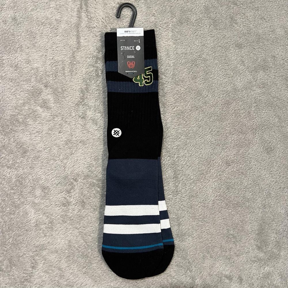 Stance Donovan Mitchell Nova Socks Mens Large Black Striped Crew INFIKNIT Casual